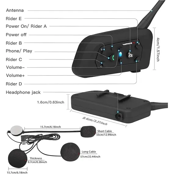 Complete setup of the EJEAS V6 Pro+ Bluetooth headset installed on a motorcycle